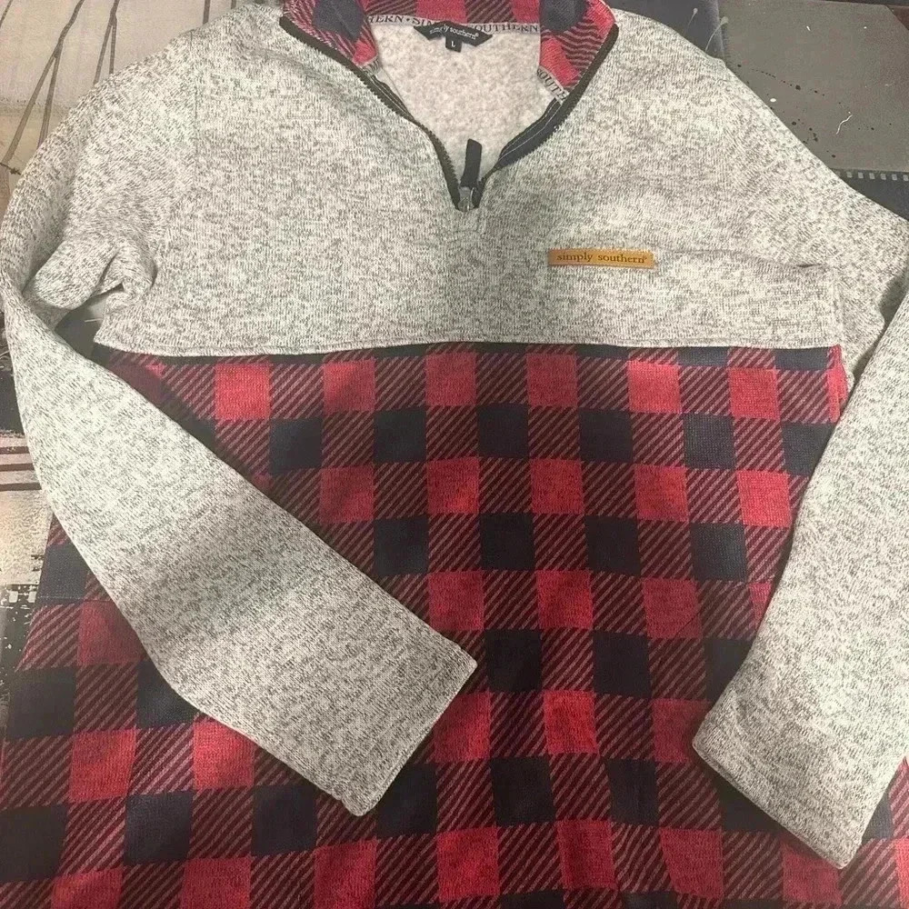 Simply Southern Red and Black Plaid Sweater Large